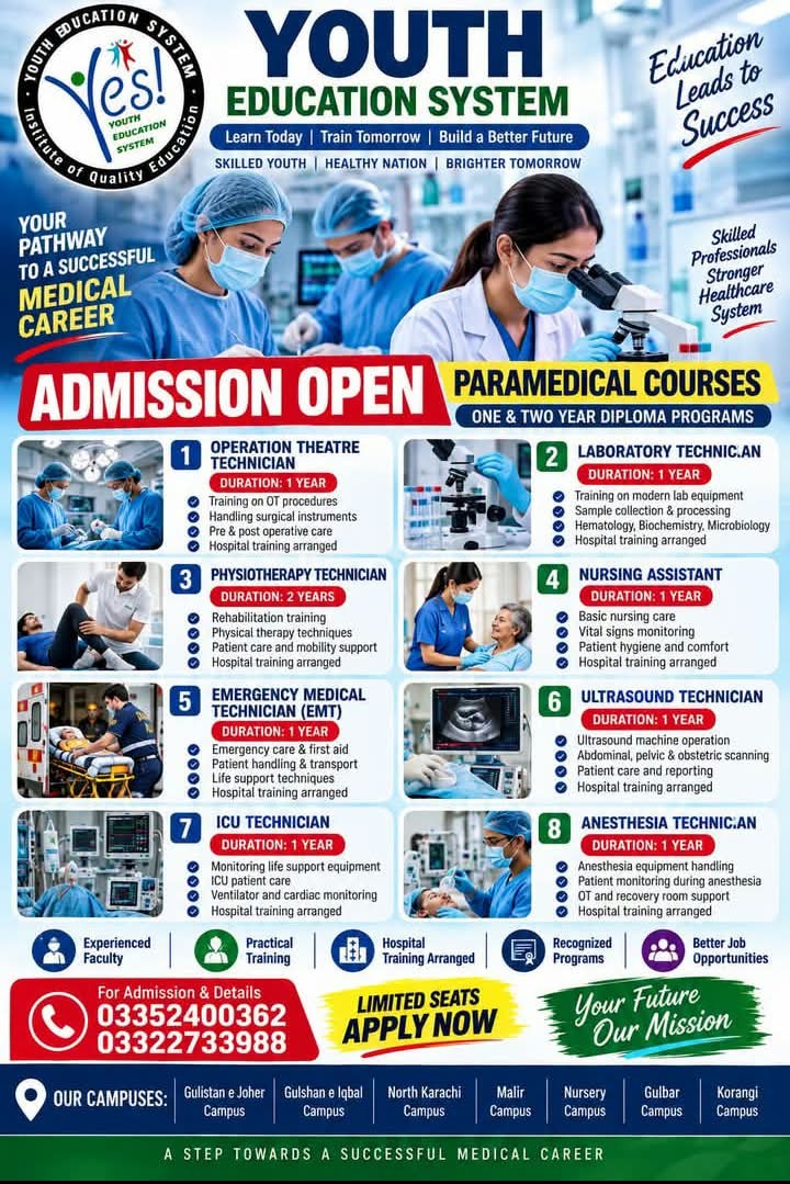 Admission Open - Paramedical Courses - YES Youth Education System